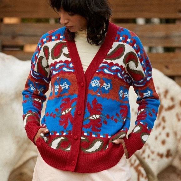 Carolina K red blue paisley print Sabina cardigan - Picture 3 of 8